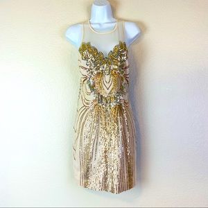 Bebe Blush Mesh Sequin Embellished Bodycon Dress Size M